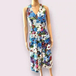 Vintage Accentuette Lanz floral halter cotton sundress pockets-8